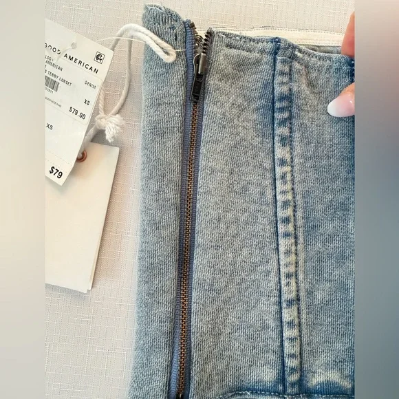 Good American Denim Corset Cropped Strapless Top NWT Women's XS Sculpted Seams - Picture 6 of 8
